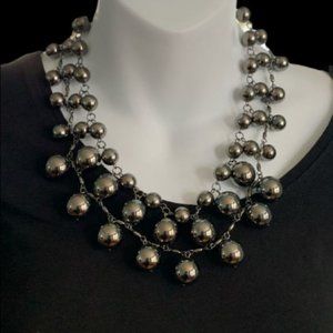 Black?Metallic Large Bead Collar Necklace